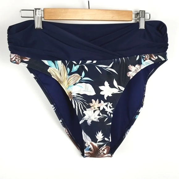 Quint Soul Exuma Navy  Floral Mid & Hi Rise Bikini Bottom Full Rear Size XL - Picture 3 of 15